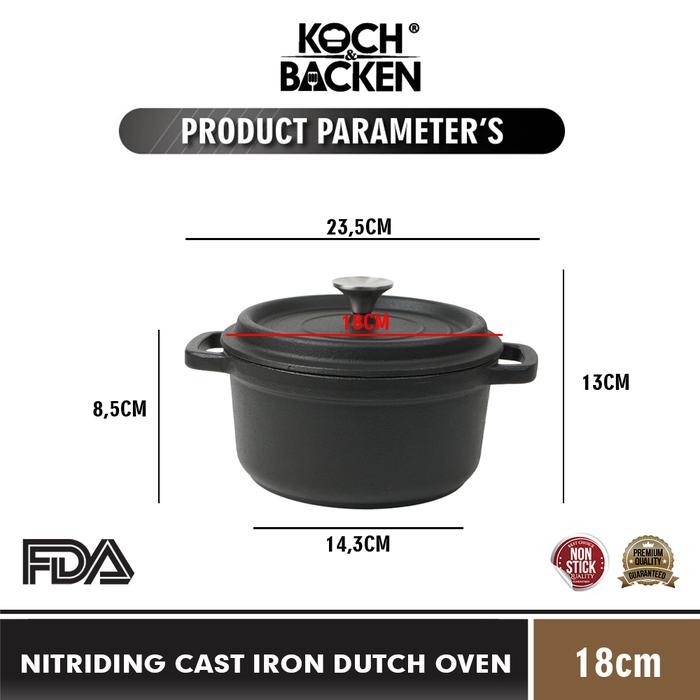 Koch&Backen Preseasoned Cast Iron Dutch Oven Nitriding 18Cm - Wajan Panci Besi Cor Murni