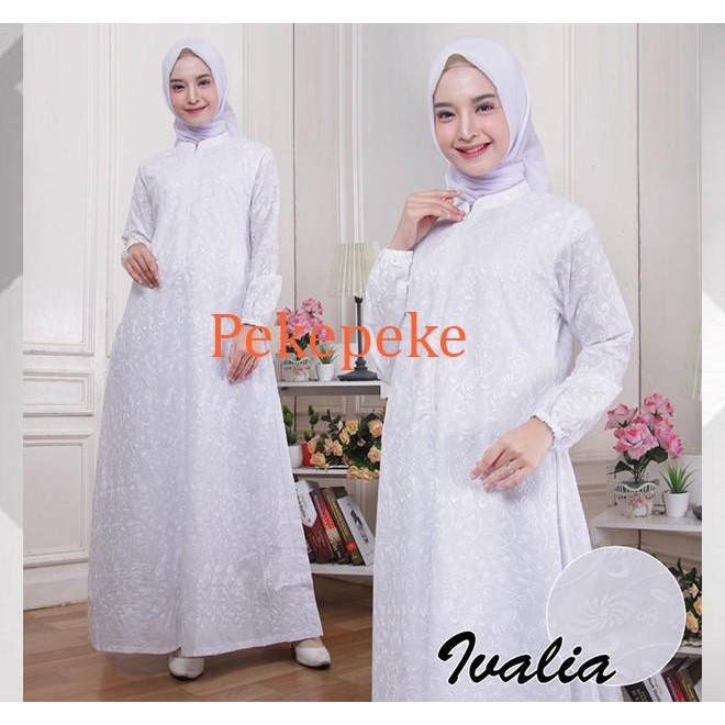 Gamis Ivalia Bahan Katun Bordir Premium Warna Putih Dan Hitam - Lembut Nyaman - Gaya Elegan,