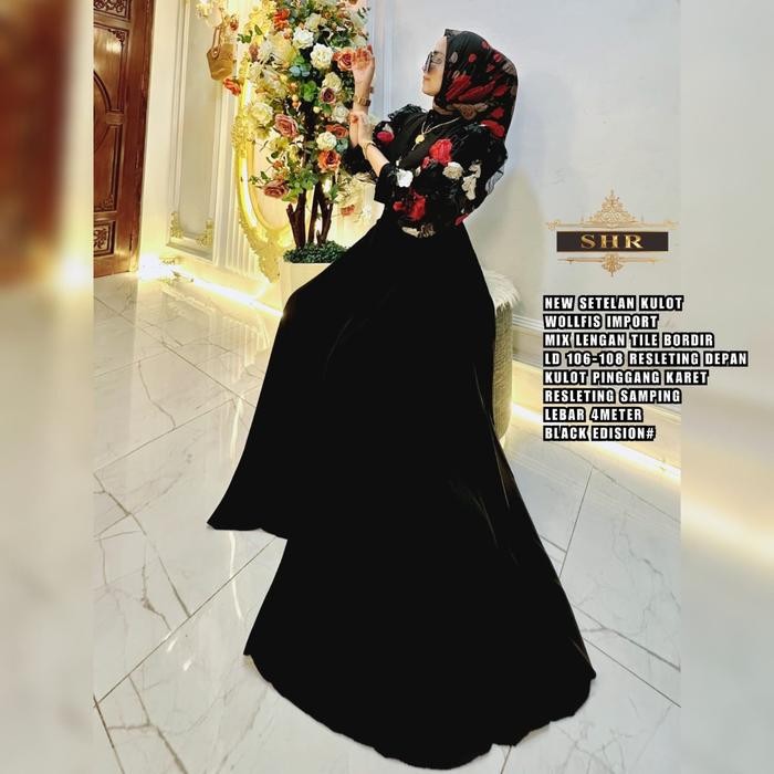 New Shr Setcel Kulot Lengan Bordir Wolfis Premium Ori Shr