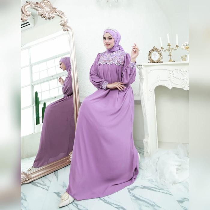 Meera - Yasmin Dress Simple Bahan Ceruty Kombinasi Brokat Ld 110 Panjang 140 Mewah