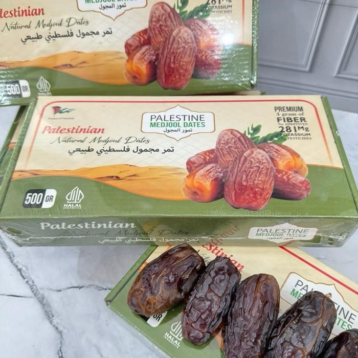 

Kurma Medjool Palestine Palestinian Dus Hijau Kuning Kemasaan 1Kg Non Brand Original 100%