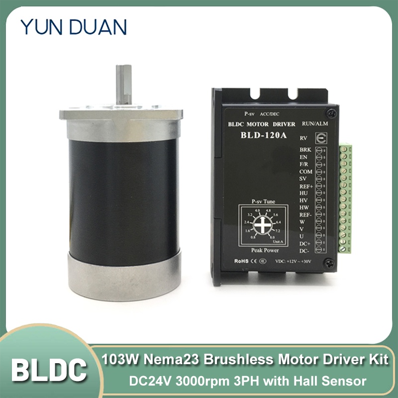 TUY 103W Brushless Motor Driver Kit BLDC 24VDC NEMA23 57MM 0.33Nm Hall Sensor Drive 8A Adjustable Sp
