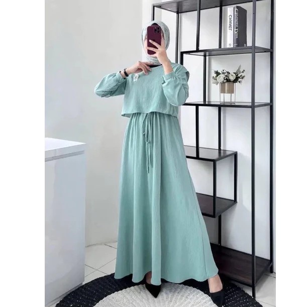 Gamis Dewasa Maxi Dress Lesya Basic Daily Muslimah Remaja Korean Style Elegan Polos