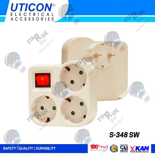 TERBARU STEKER STOP KONTAK ARDE CABANG 3 LUBANG SAKLAR UTICON S-348 SW S348SW