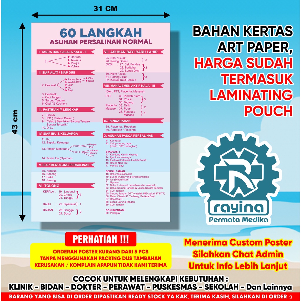 Poster Kesehatan 60 Langkah Persalinan Normal Pink
