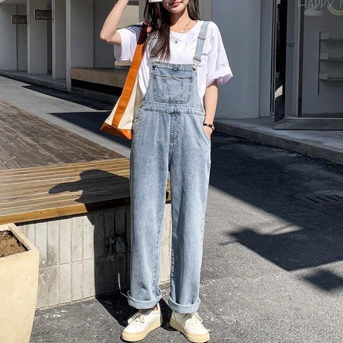 TERLARIS KEYGIRL JUMBO CELANA TALI DENIM KOREA SEDERHANA WANITA/JUMPSUIT JEANS OVERALL BAJU KODOK