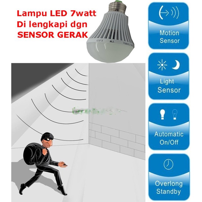 HRG DISKON Lampu LED motion 7watt Sensor Gerak otomatis nyala anti maling