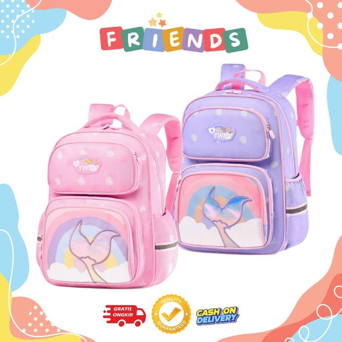 TAS RANSEL BACKPACK ANAK SEKOLAH PEREMPUAN SD MODEL MERMAID WARNA PINK DAN UNGU FASHION TAS SEKOLAH
