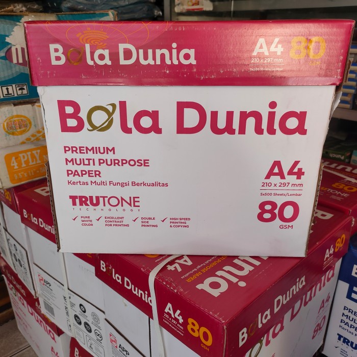 

KERTAS HVS ukuran A4-80gsm paket 1dus ( 5 rim)