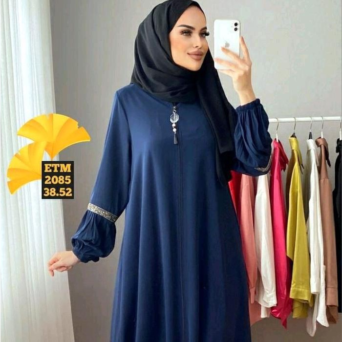 gamis ressleting terbaru Navy Polos Wanita Muslim Dress Baju Balon Panjang Hitam Jubah