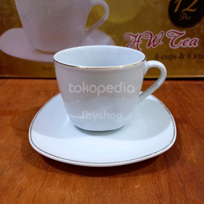 Cangkir Set Segi Lismas Putih Polos (6 set)