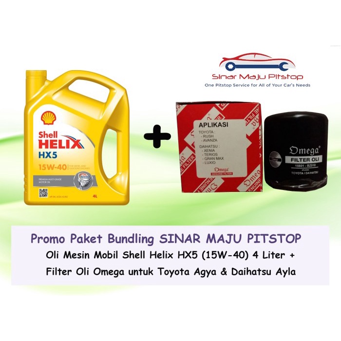 Paket Bundling Oli Mobil Shell Helix Hx5 15W-40 & Filter Oli Agya Ayla