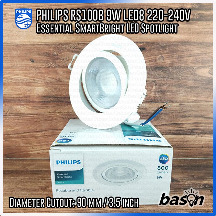 BEBAS ONGKIR - PHILIPS RS100B 9W 800lm D90 220V Essential SmartBright LED Spotlight