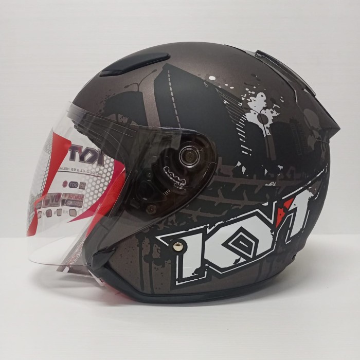 Helm Half Face Kyt Dj Maru Kyt Djmaru Motif #10 Gunmetal Doft Black