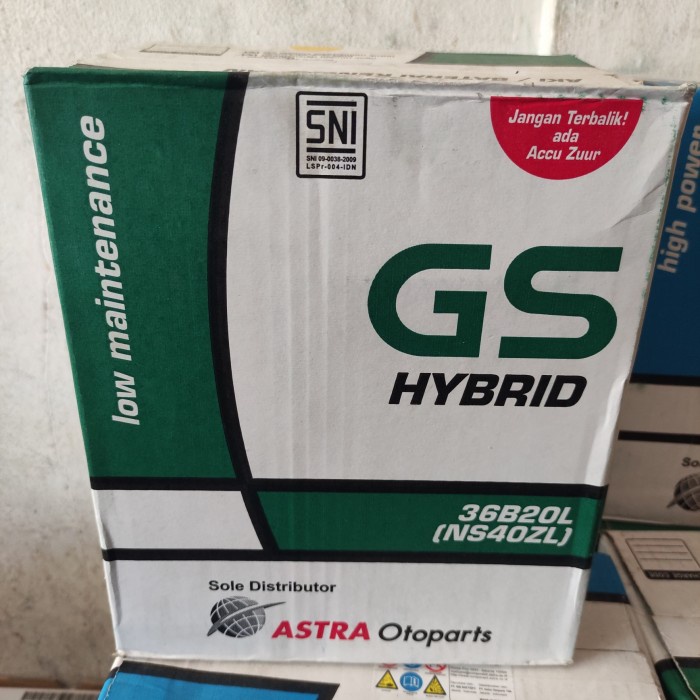 Aki/Accu Mobil Gs Astra Hybrid Ns40Zl (35Ah), Untuk Ayla,Agya,Jazz,Dll
