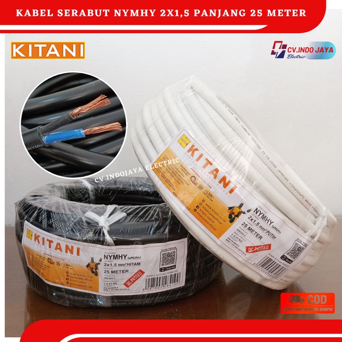 Kabel serabut 2 X 1,5 panjang 25 meter kabel listrik tembaga KITANI