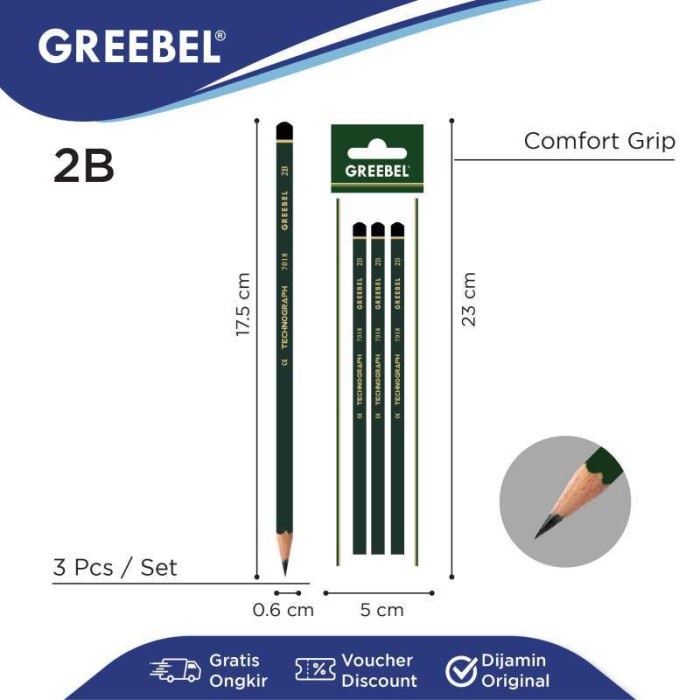 

BERMUTU GREEBEL Pensil Pencil Kayu/Grafit/Graphite 2B 7018 tdk beracun utk ujian sekolah/gambar