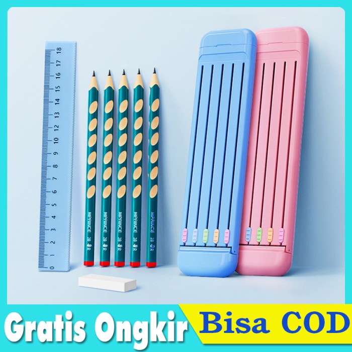 

PRODUK TERBATAS 8 in 1 Set Pensil Penghapus Penggaris 2B Alat Tulis Sekolah Anak