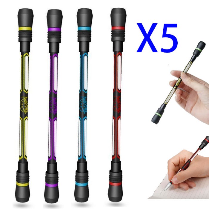 

TERBAIK 5/2Pcs Spinning Ballpoint Pen Hand Spinner Stress Relieve Rotating Anti Slip Writing Gel