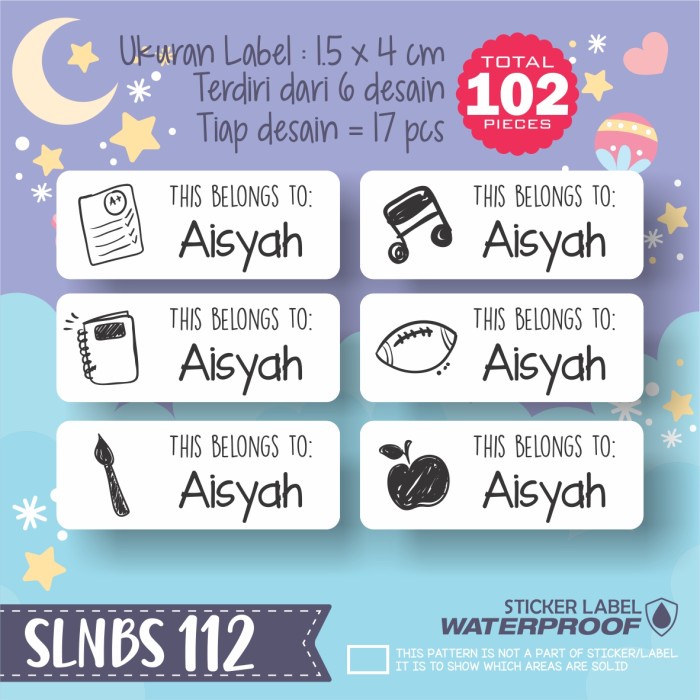 

SALE stiker label nama anak pensil buku tas sepatu sekolah SLNBS-112