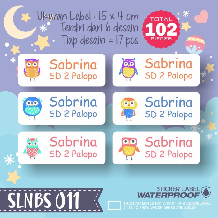 

TERJAMIN stiker label nama anak pensil buku tas sepatu sekolah SLNBS-011