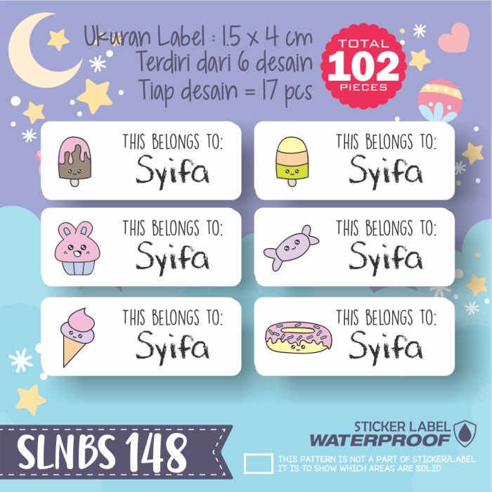 

BERGARANSI stiker label nama anak pensil buku tas sepatu sekolah SLNBS-148