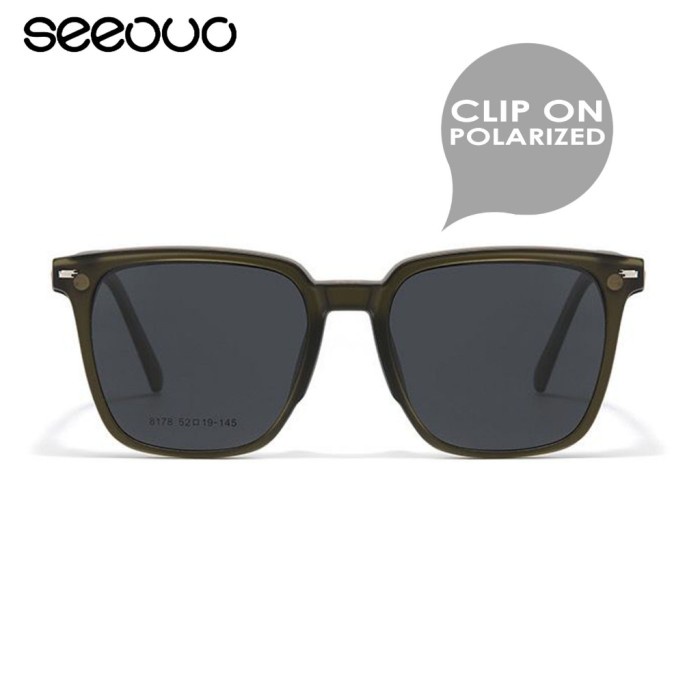 Seeouo Kacamata Clip On Anti Uv400 Polarized bentuk Oval Metal+TR 8197