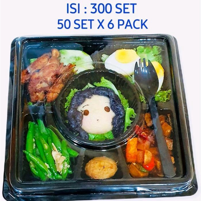 Mika Bento Sekat 6 +Tutupan+Sendok 2in1 isi 50set