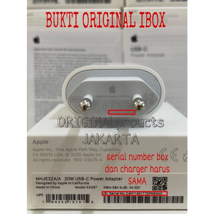 ORIGINAL APPLE IBOX ADAPTER 20w CHARGER IPHONE 11 12 PRO MAX 20 WATT