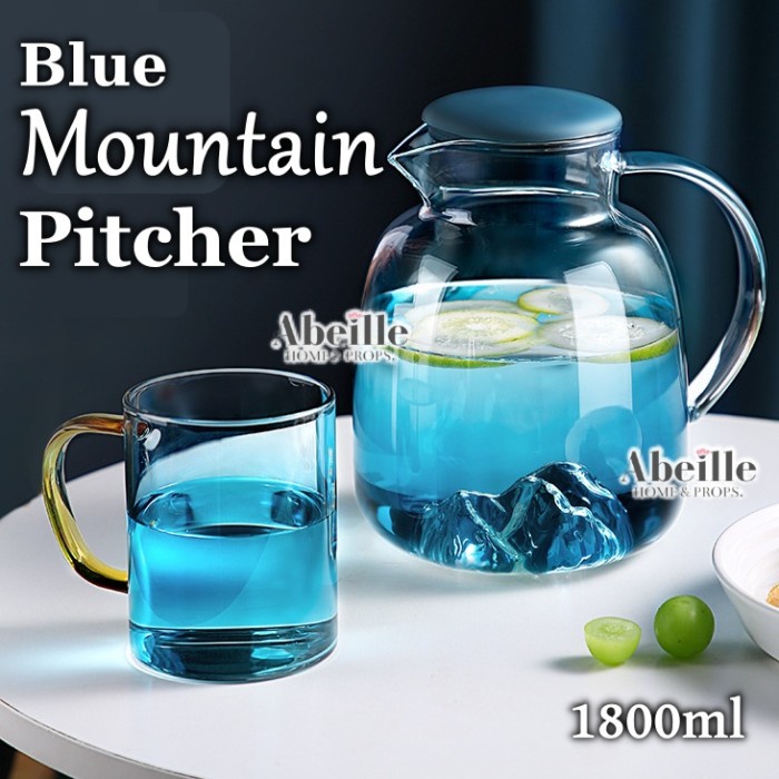 Teko Kaca Blue Mountain Pitcher Minuman Tahan Panas Dingin