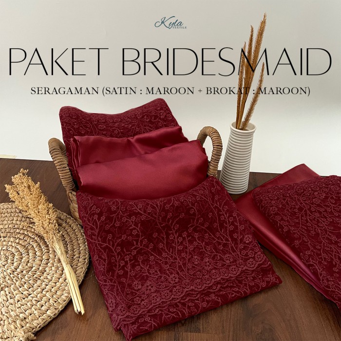 Paket Kain Bridesmaid Premium Lengkap Satin Kebaya Brokat Maroon