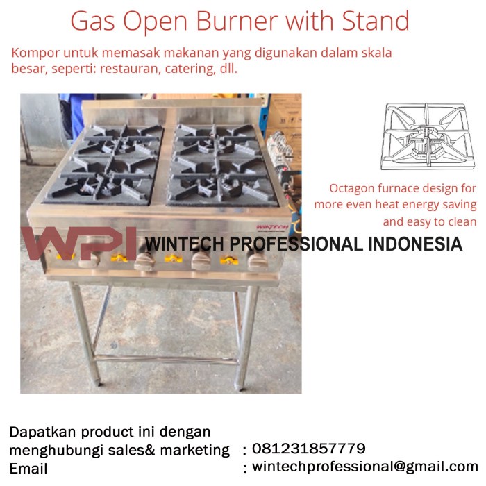 WTHL-RBD-4 GAS OPEN BURNER WITH STAND KOMPOR SKALA BESAR 4 TUNGKU