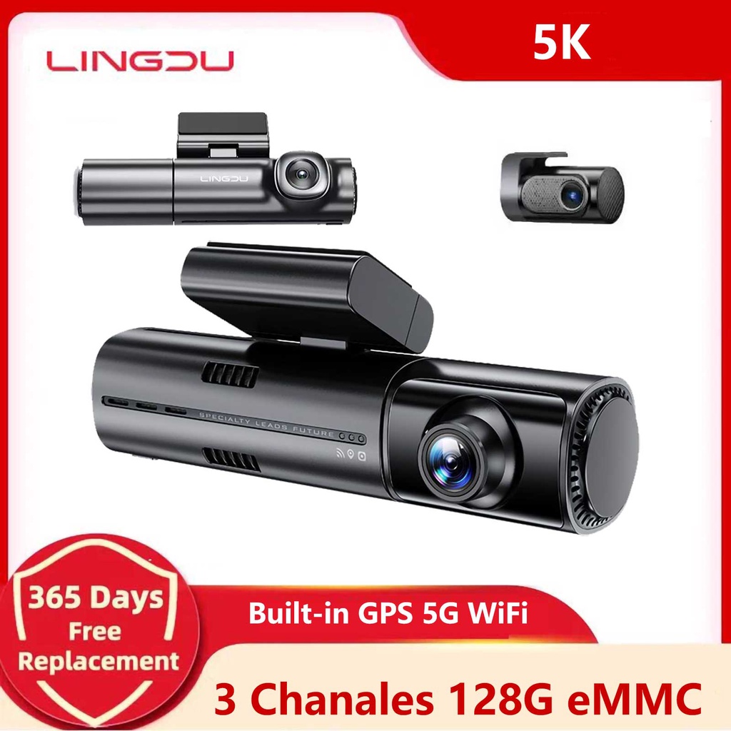 ASCOS LD08 Car DVR 5K Dash Cam 3 Cameras 4K+1080P+1080P Built in 128GB eMMC With GPS WIFI Night Visi
