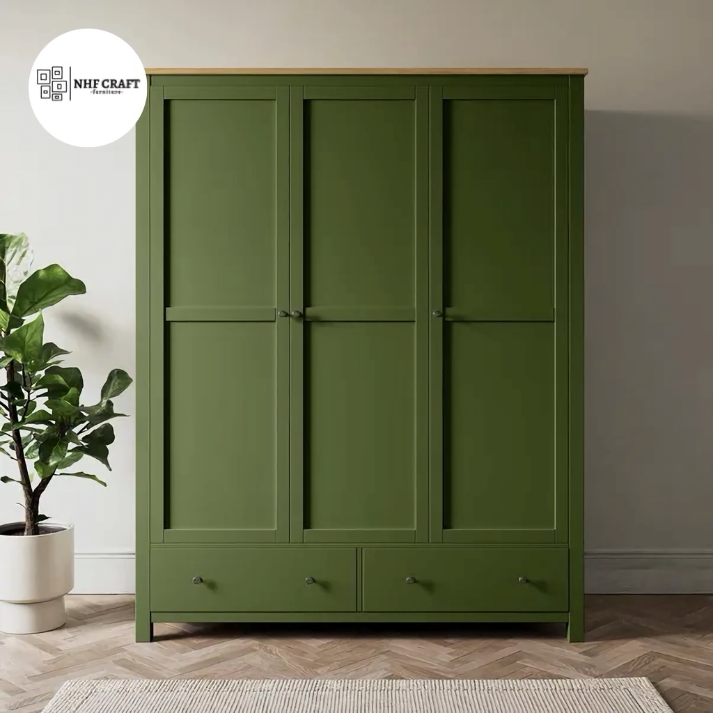 lemari jati minimalis 3 pintu / almari minimalis jati 3 pintu 2 laci / lemari jati minimalis modern