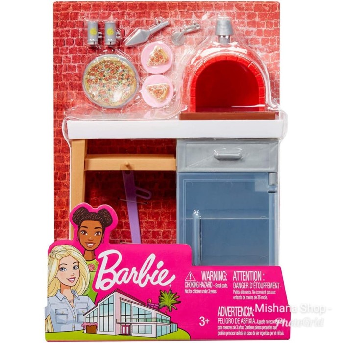 Furniture Boneka Barbie Mattel Brick Oven Pizza Outdoor Playset