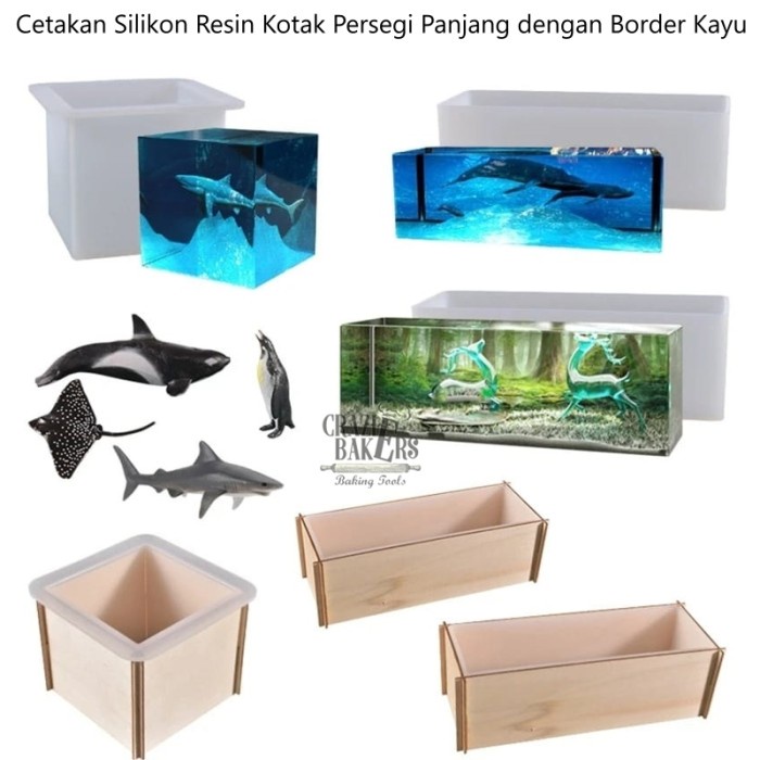 Cetakan Silikon Resin Kotak Persegi Panjang dengan Border Kayu