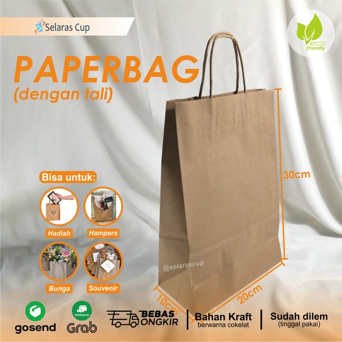 

Flashshow paper bag 20x10x30 cokelat polos tali goodie carrier bag bisa custom