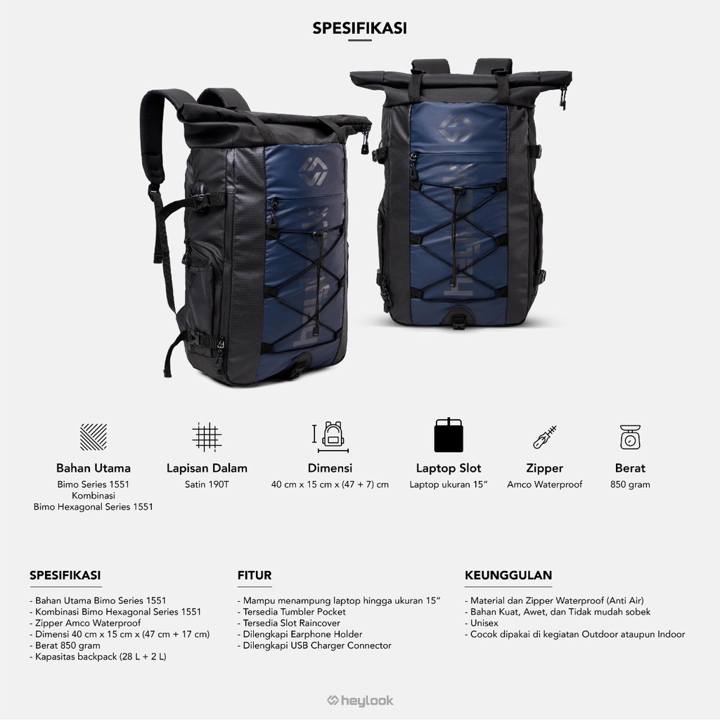 HOT PRODUCT HEYLOOK Official - Backpack ROCKFORD Tas Ransel Laptop Waterproof USB Connector Tas