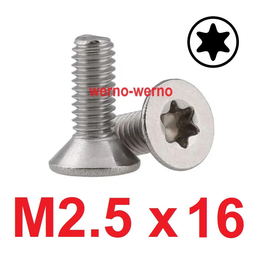 Baut Torx Flat Head M2.5x16 Bintang Stainless Countersunk M2.5 M2.5*16 Verseng T8