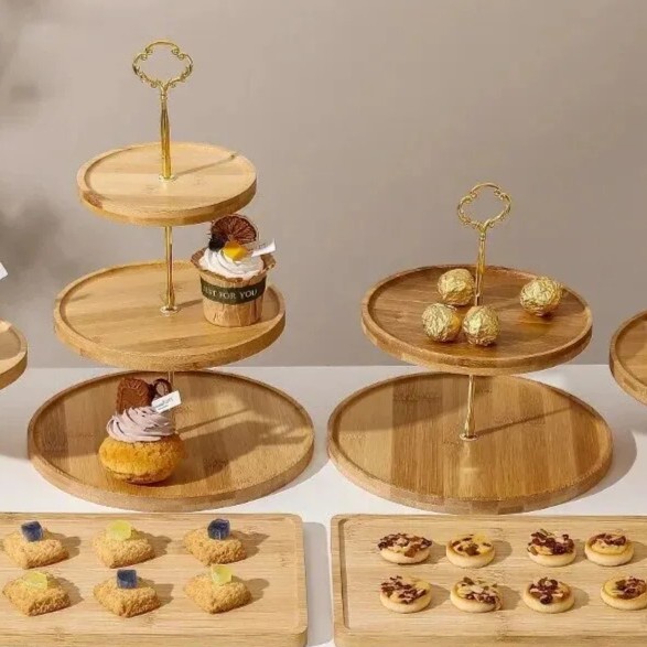 Tempat Kue 3 Tier Round Cup Cake Stand Wood Cake Tier