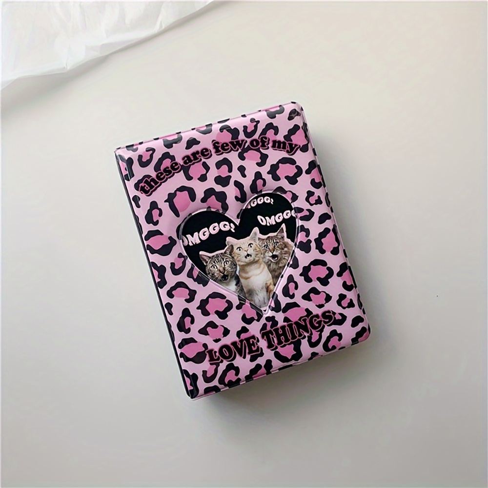 

1pcs Pink Purple Leopard Print Cat Card Love Hollow 3 inch Album Stargazer Small Card Girl Heart