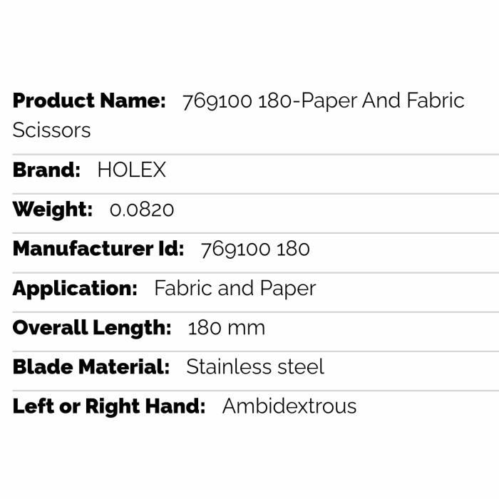 

HOLEX GUNTING KERTAS-769100 180-Paper And Fabric Scissors HOLEX