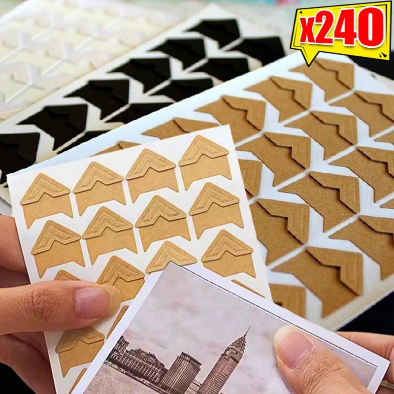 

240/12PCS Photo Corner Sticker DIY Kraft Paper for Scrapbooking Decor Self Adhesive Picture Journal