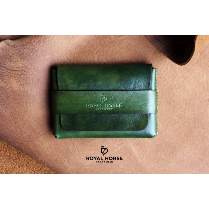 

card holder, dompet mini wadah kartu kulit asli handmade royal horse hijau Kode 278