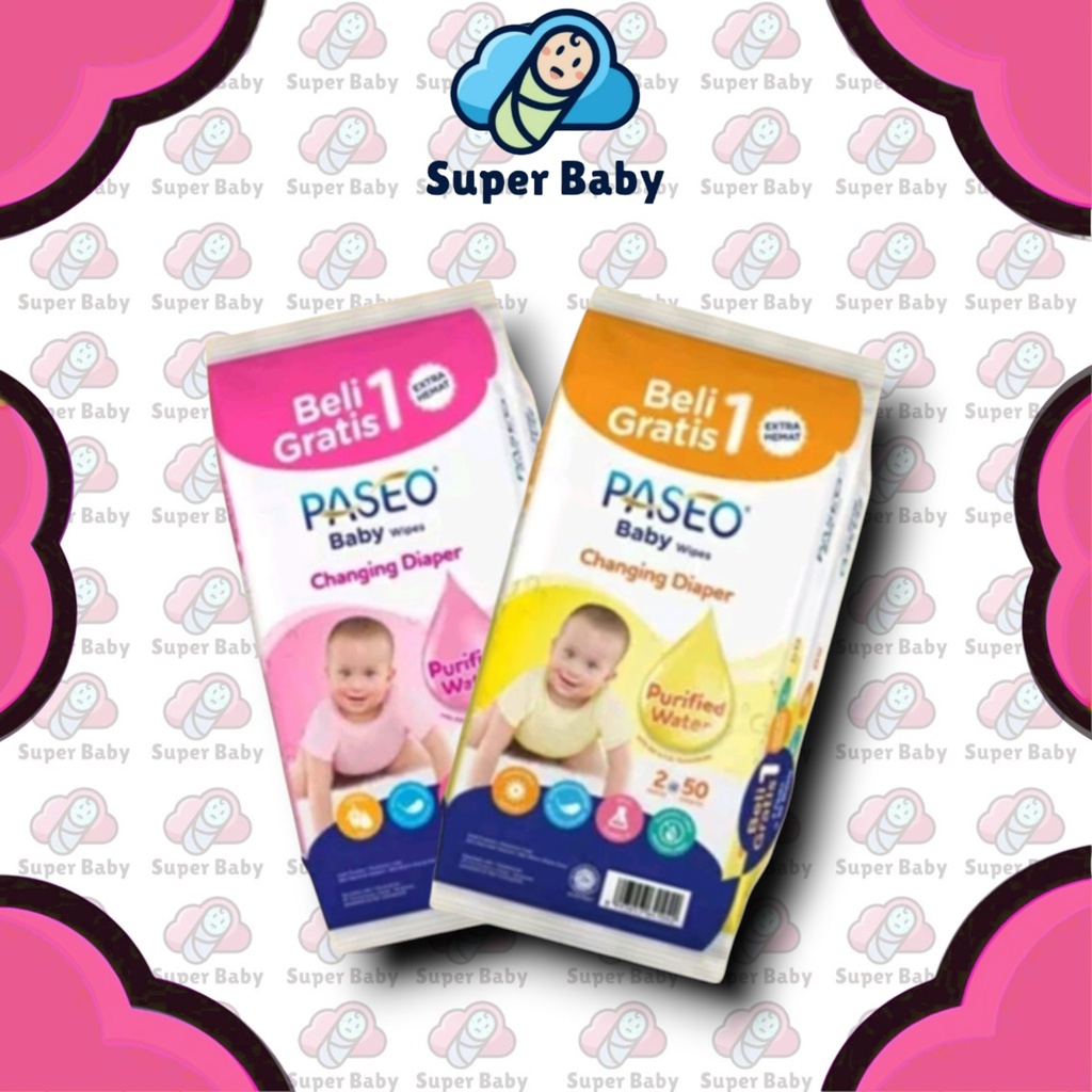 TISU TISSUE BASAH BAYI PASEO BABY WIPES GAZETTE JOJOBA OIL ISI 50 + 50 SHEETS TOTAL 100 SHEETS LEMBA