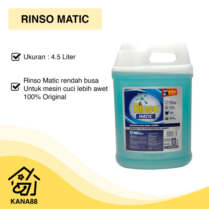 Deterjen Cair Rinso Matic Jerigen 4.5 Liter Sabun Cuci Baju Original N