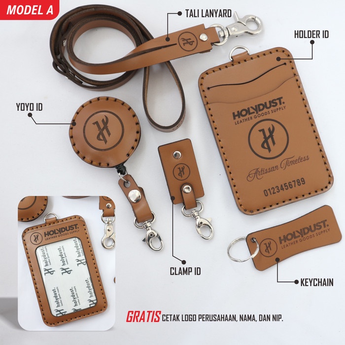 

Custom ID Card holder kulit dan yoyo id name tag kulit asli Kode 1108