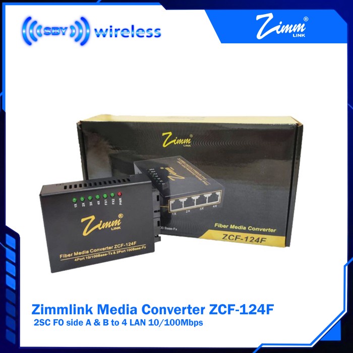 HARGA DISC - Media Converter Zimmlink ZCF-124F 2SC FO AB to 4 LAN 10/100Mbps