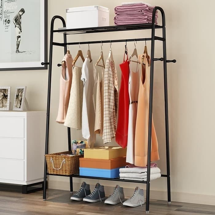 Hanger Gantungan Pakaian Baju Modern Minimalis Dengan 2 Rak GP003