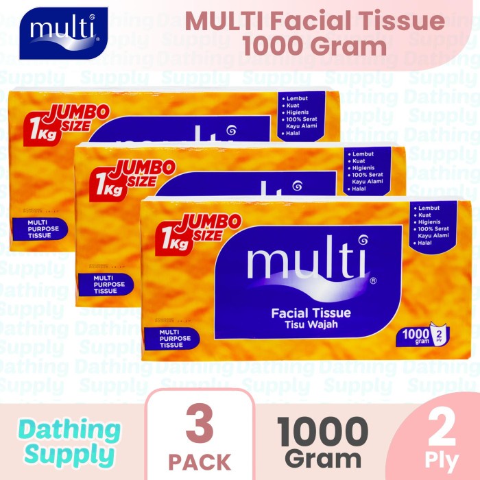 ( Paket 3 PACK ) Multi Facial Tissue JUMBO Size 1000 Gram - 2 PLY / Tisu Wajah Halus 1 Kg Lebih